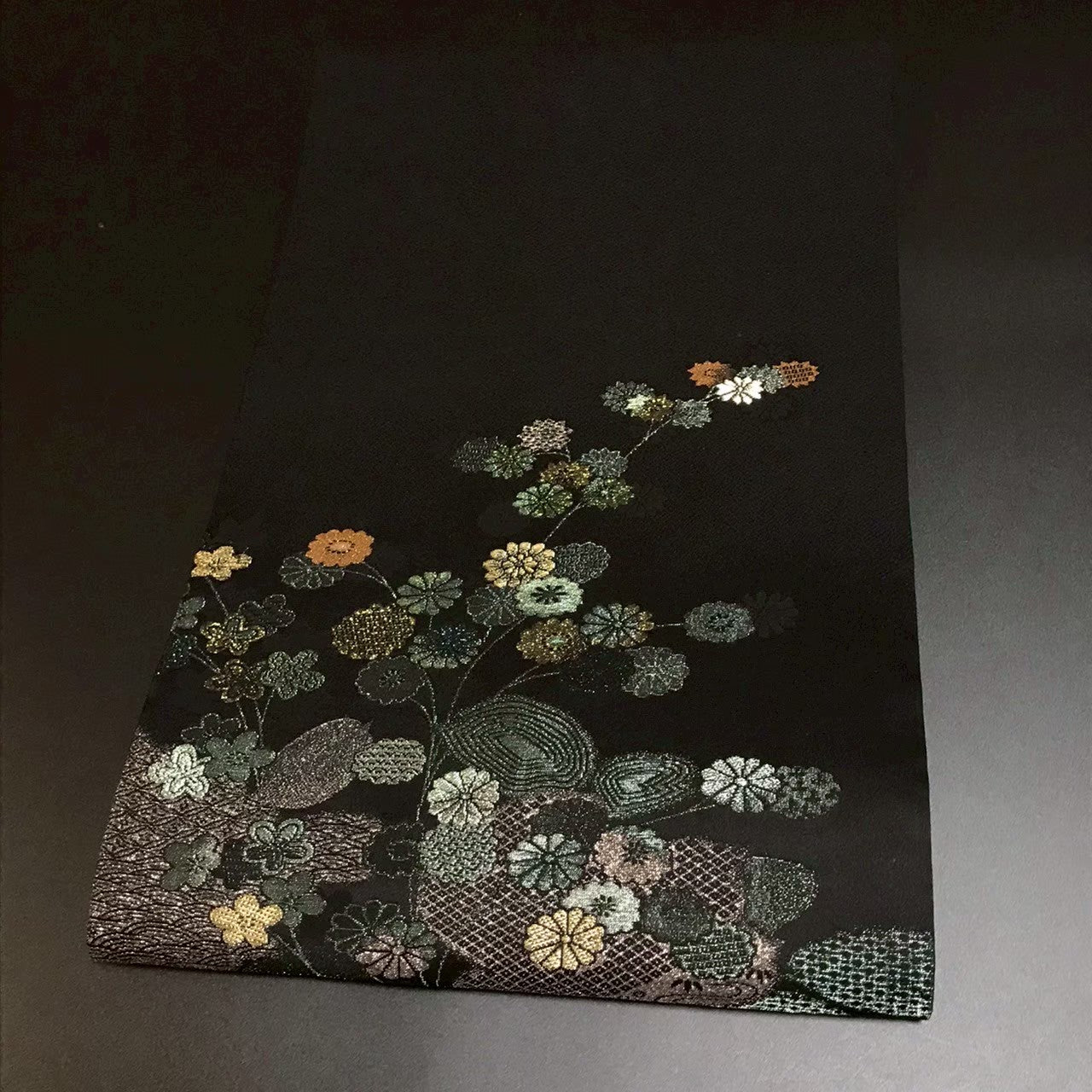 7507# Japanese Vintage Nagoya Obi Belt Kimono Fabric Silk Traditional Black