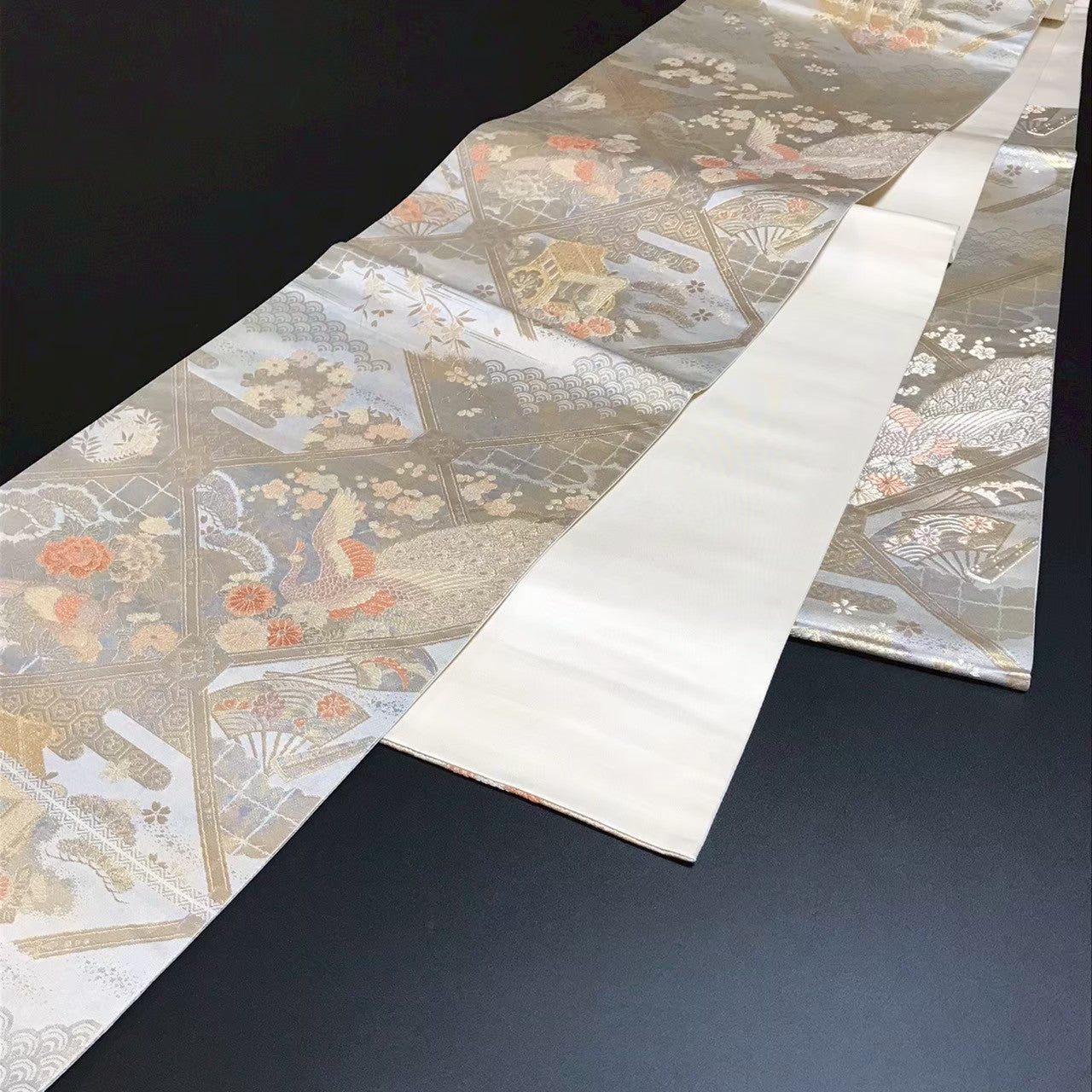 7509# Japanese Vintage Fukuro Obi Belt Kimono Fabric Silk Traditional