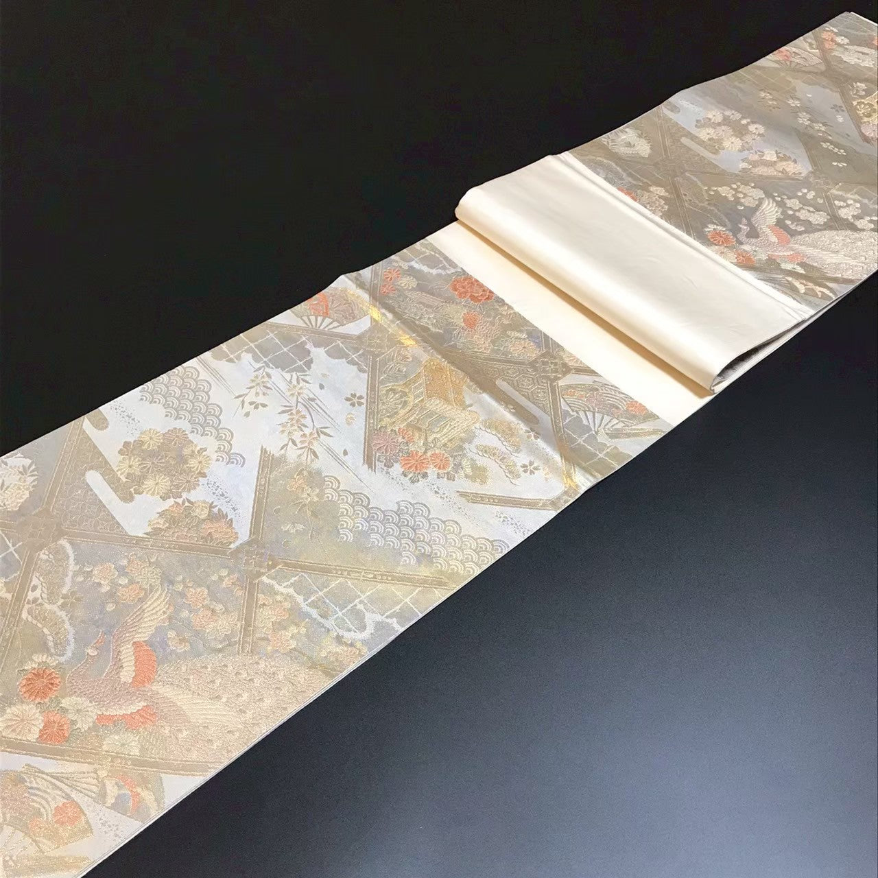 7509# Japanese Vintage Fukuro Obi Belt Kimono Fabric Silk Traditional