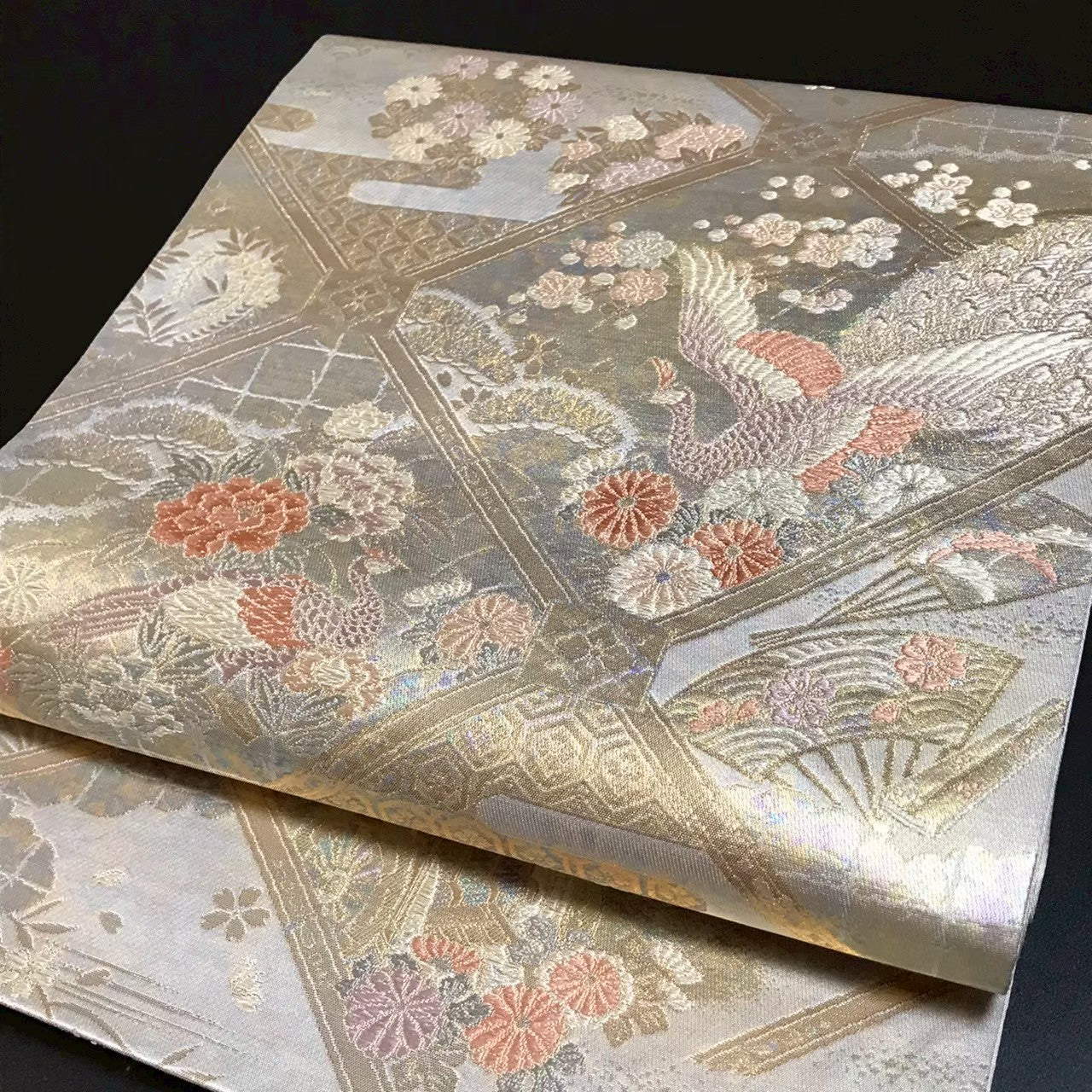 7509# Japanese Vintage Fukuro Obi Belt Kimono Fabric Silk Traditional