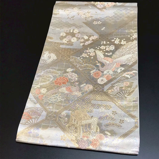 7509# Japanese Vintage Fukuro Obi Belt Kimono Fabric Silk Traditional