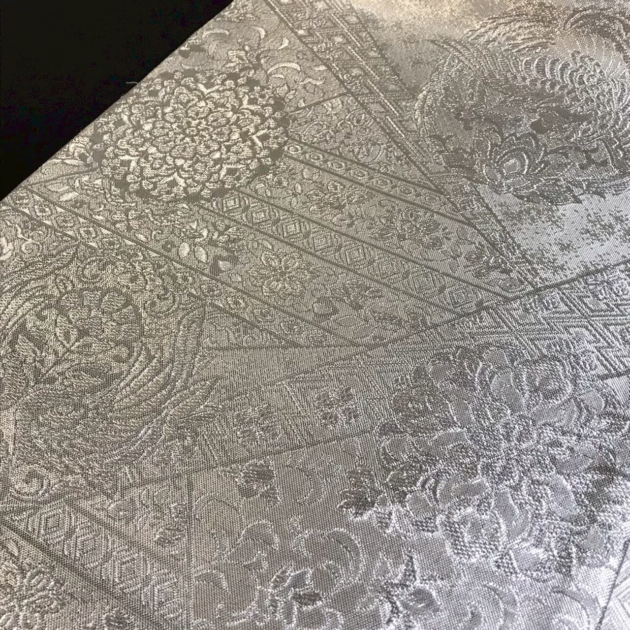 7510# Japanese Vintage Fukuro Obi Belt Kimono Fabric Silk Traditional Silver