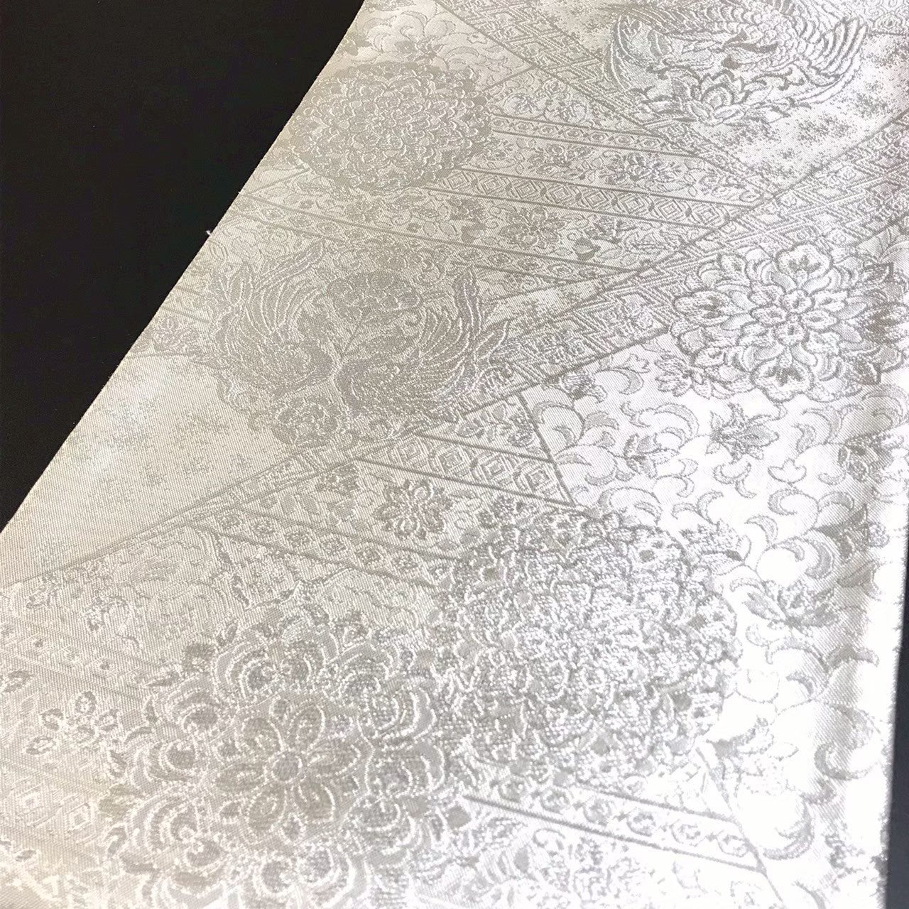 7510# Japanese Vintage Fukuro Obi Belt Kimono Fabric Silk Traditional Silver