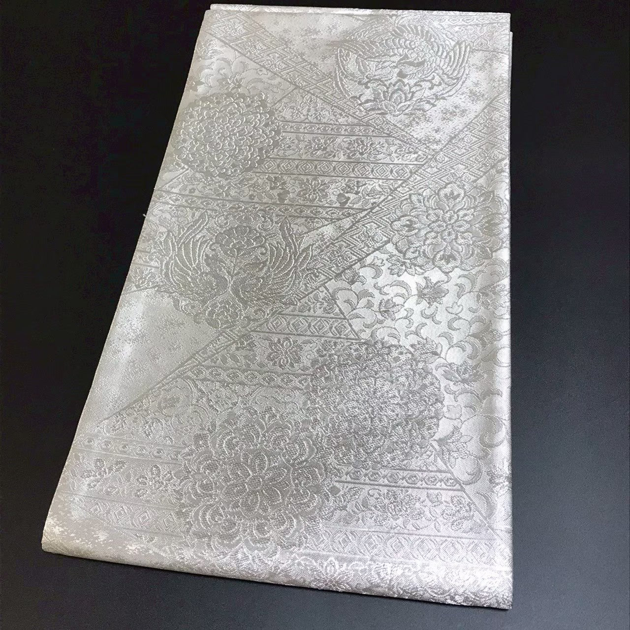7510# Japanese Vintage Fukuro Obi Belt Kimono Fabric Silk Traditional Silver