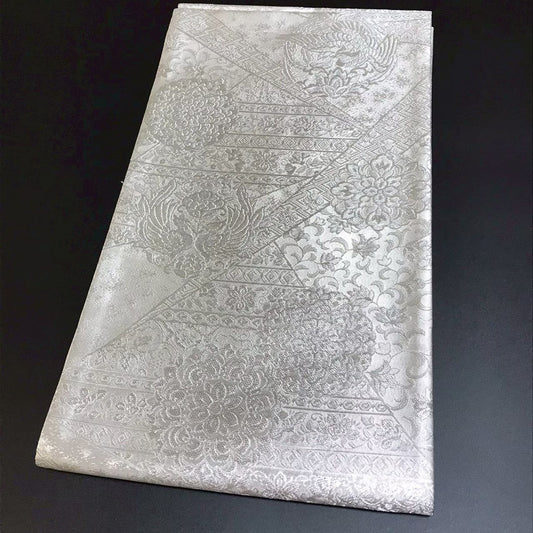7510# Japanese Vintage Fukuro Obi Belt Kimono Fabric Silk Traditional Silver