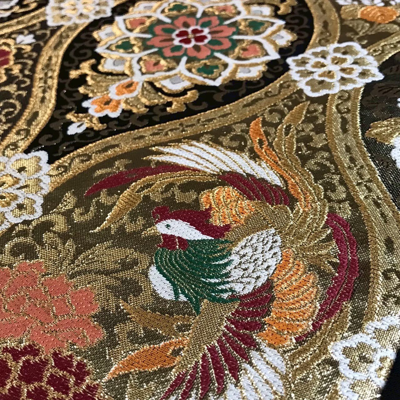 7511# Japanese Vintage Fukuro Obi Belt Kimono Fabric Silk Traditional Black