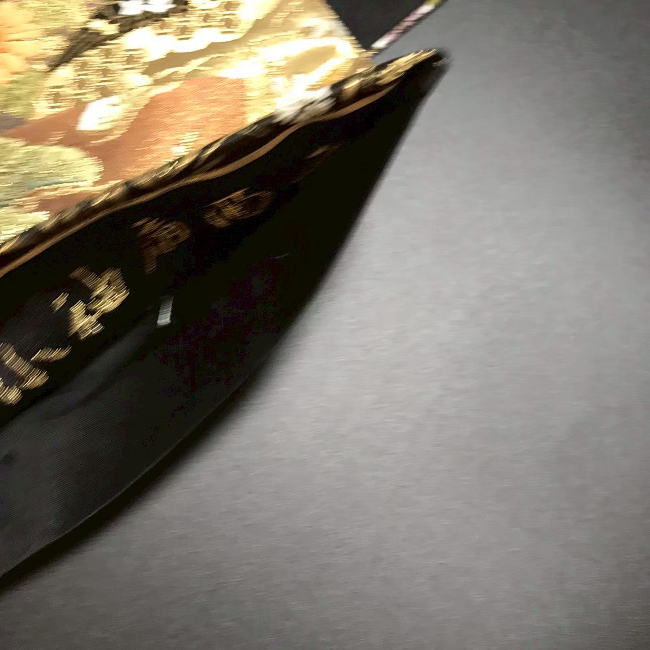 7513# Japanese Vintage Fukuro Obi Belt Kimono Fabric Silk Traditional Black