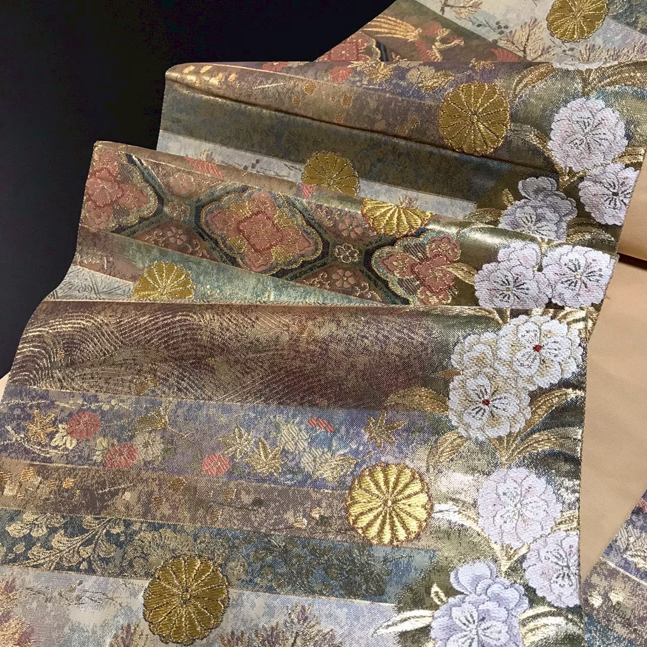 7515# Japanese Vintage Fukuro Obi Belt Kimono Fabric Silk Traditional