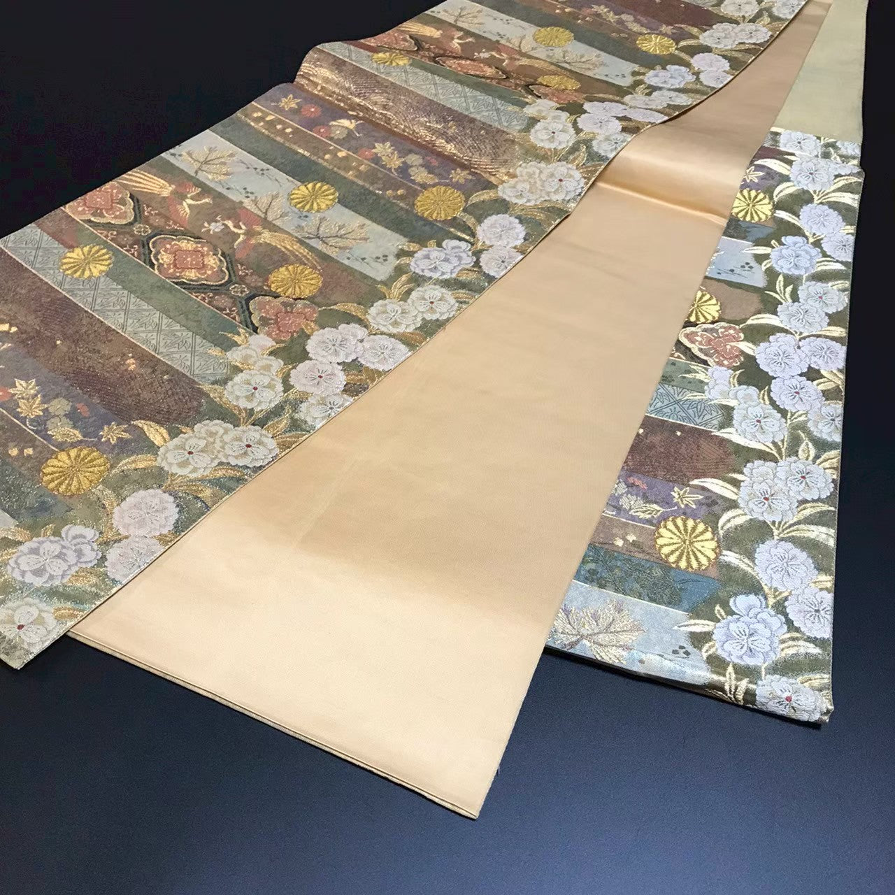 7515# Japanese Vintage Fukuro Obi Belt Kimono Fabric Silk Traditional