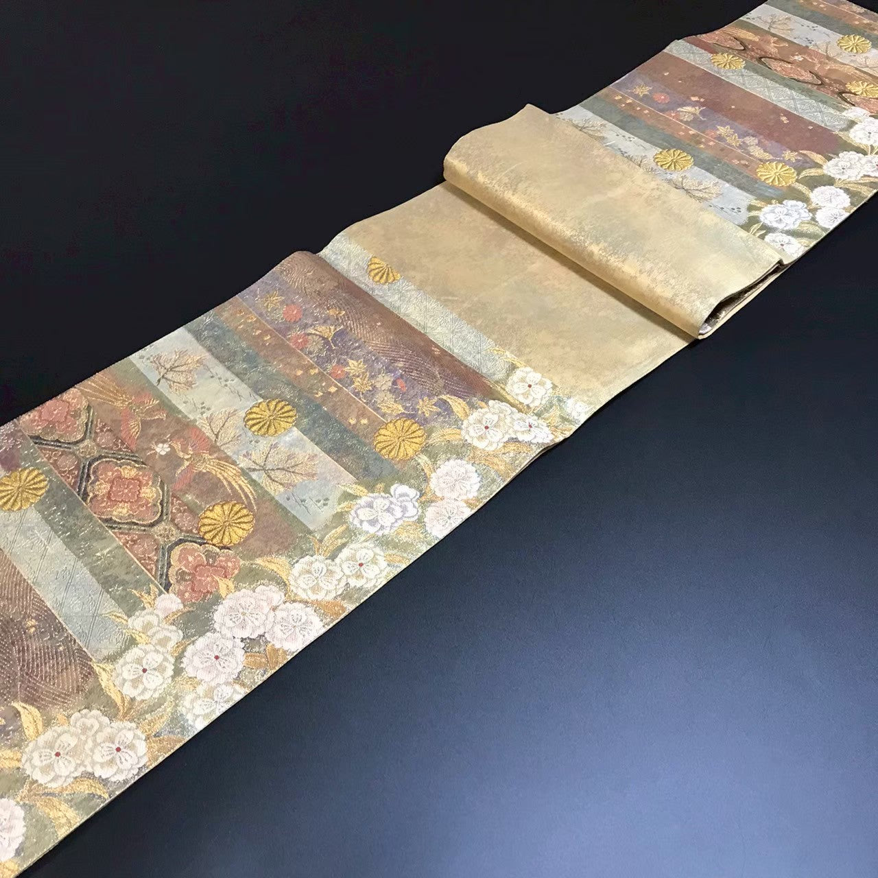 7515# Japanese Vintage Fukuro Obi Belt Kimono Fabric Silk Traditional