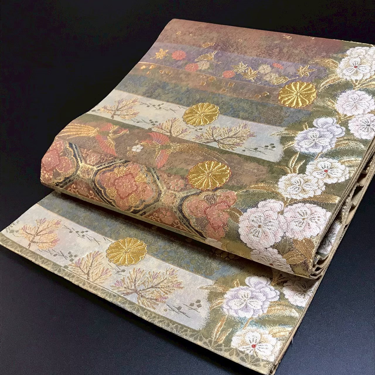 7515# Japanese Vintage Fukuro Obi Belt Kimono Fabric Silk Traditional