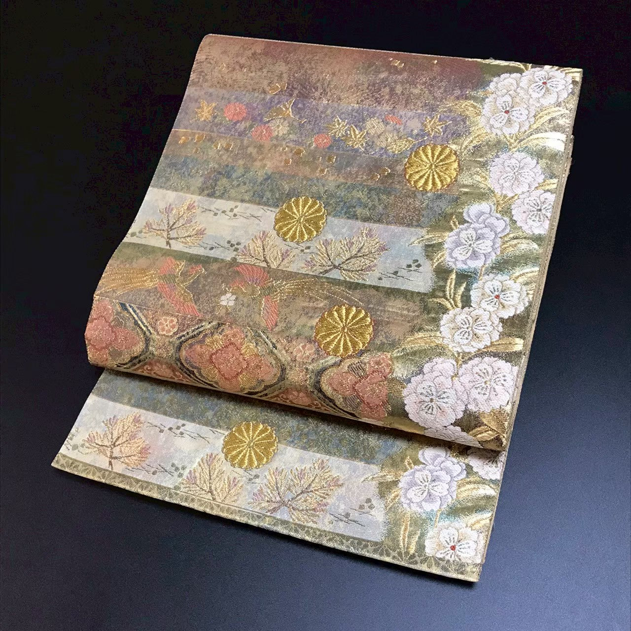 7515# Japanese Vintage Fukuro Obi Belt Kimono Fabric Silk Traditional