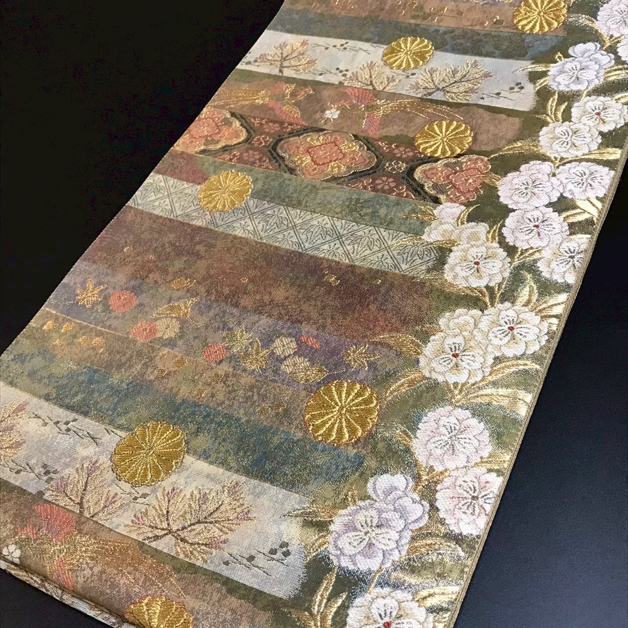 7515# Japanese Vintage Fukuro Obi Belt Kimono Fabric Silk Traditional