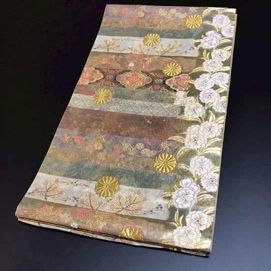 7515# Japanese Vintage Fukuro Obi Belt Kimono Fabric Silk Traditional