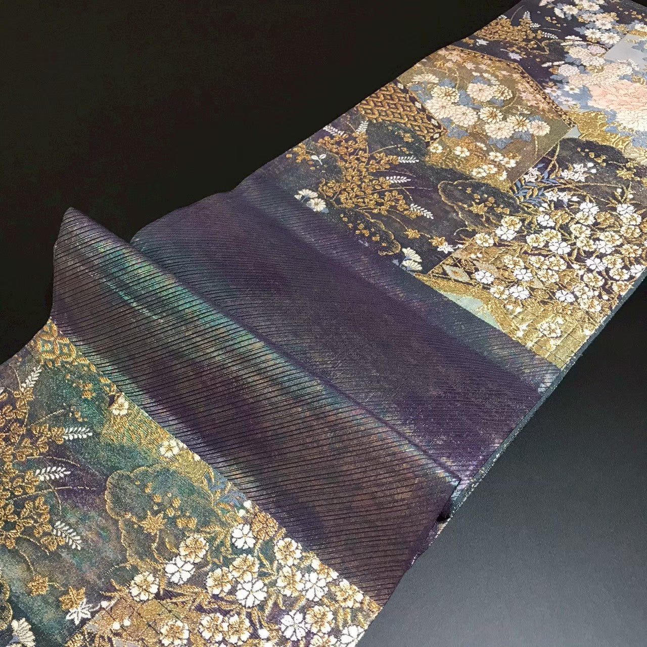 7517# Japanese Vintage Fukuro Obi Belt Kimono Fabric Silk Traditional