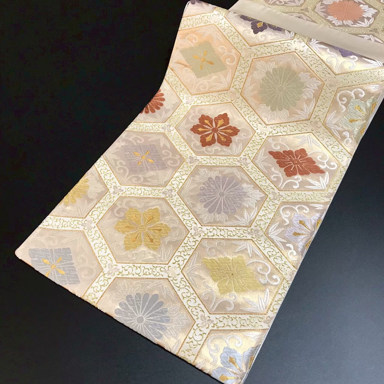 8101# Japanese Vintage Fukuro Obi Belt Kimono Fabric Silk Traditional
