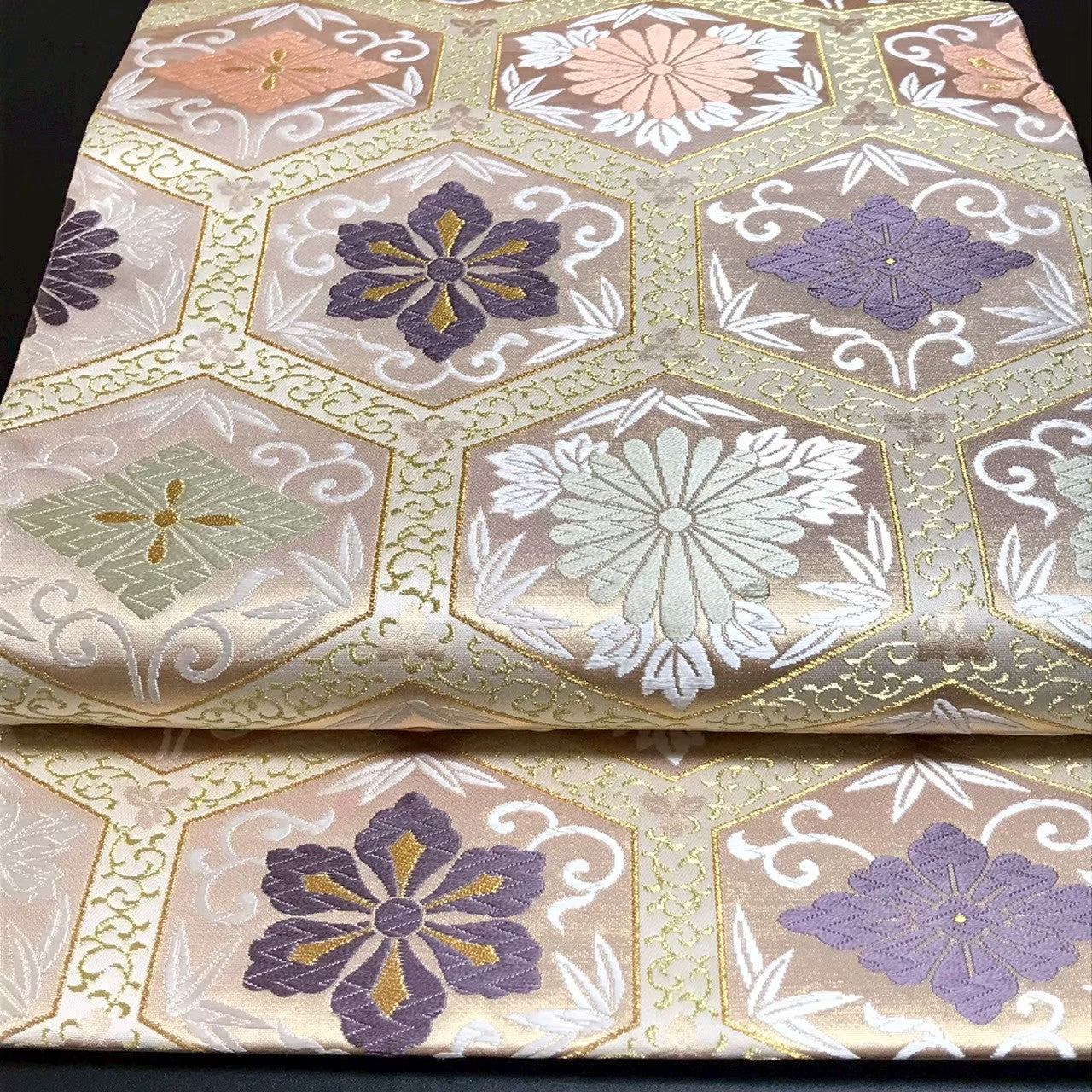 8101# Japanese Vintage Fukuro Obi Belt Kimono Fabric Silk Traditional