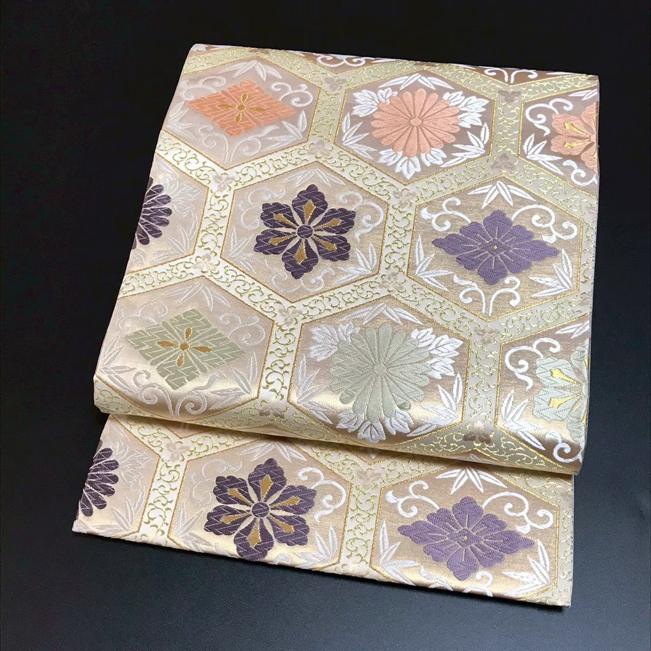 8101# Japanese Vintage Fukuro Obi Belt Kimono Fabric Silk Traditional