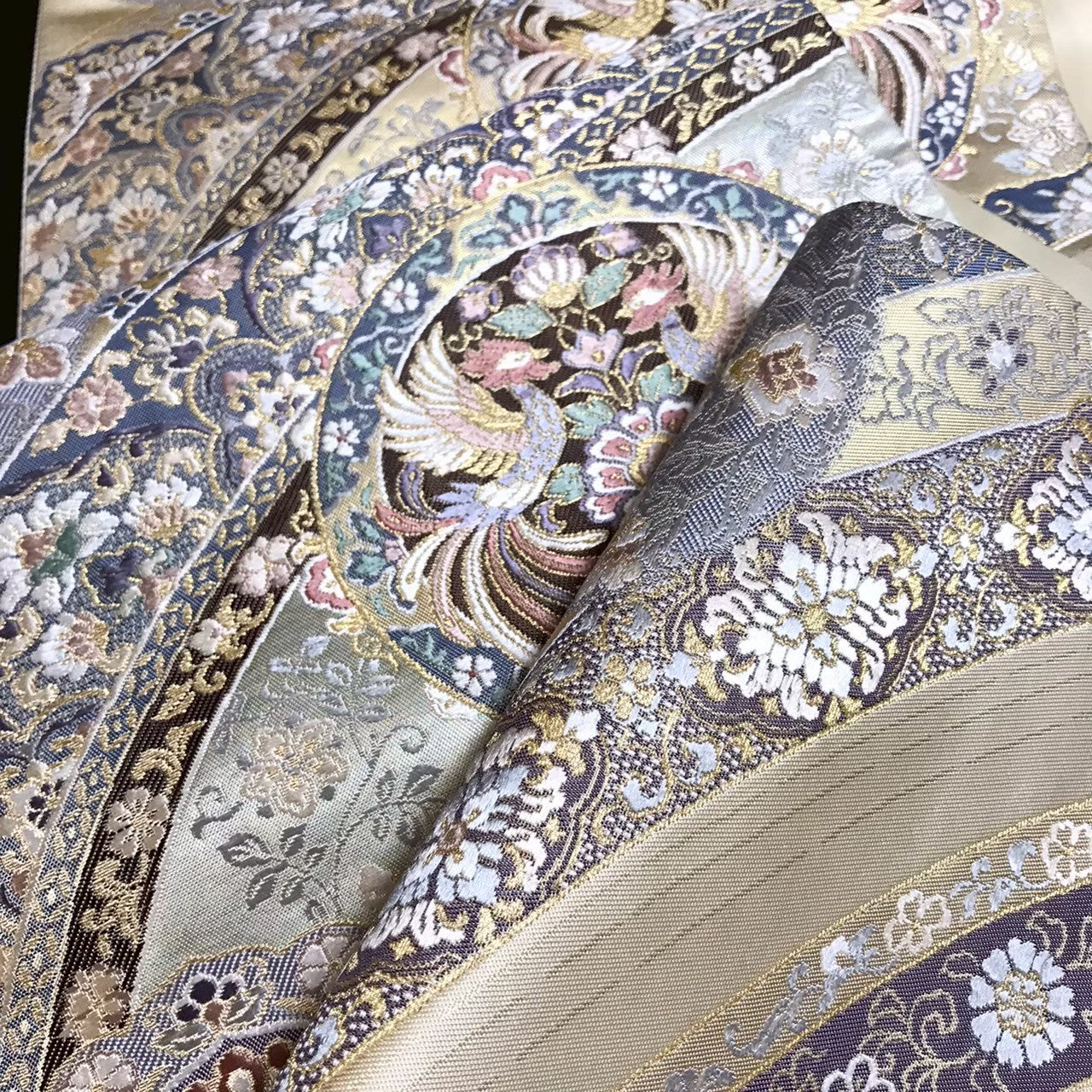 8102# Japanese Vintage Fukuro Obi Belt Kimono Fabric Silk Traditional