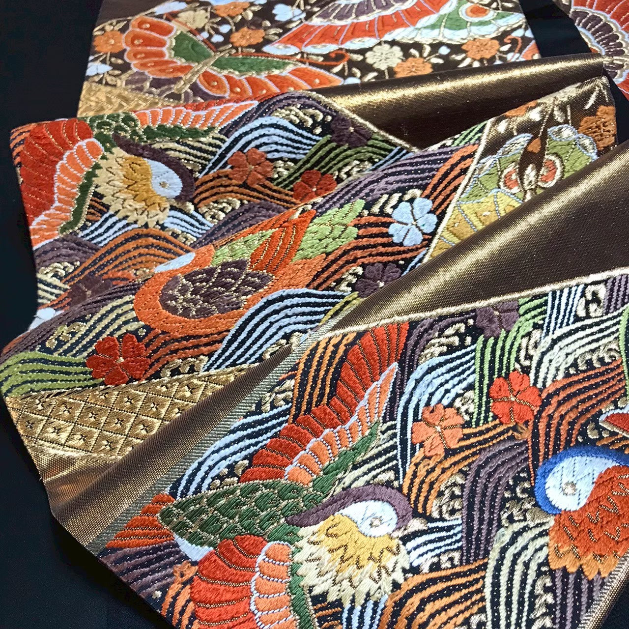8133# Japanese Vintage Fukuro Obi Belt Kimono Fabric Silk Traditional