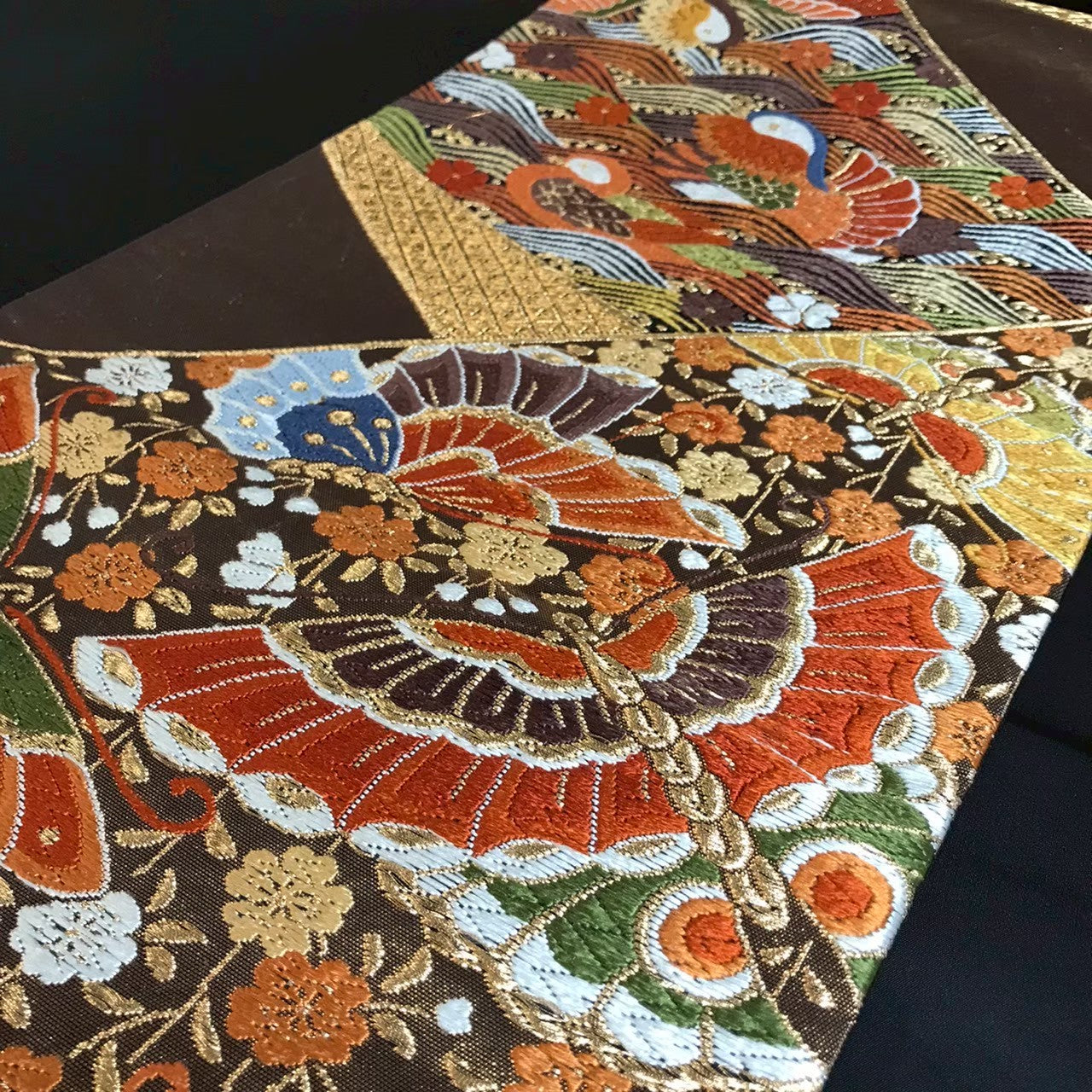 8133# Japanese Vintage Fukuro Obi Belt Kimono Fabric Silk Traditional