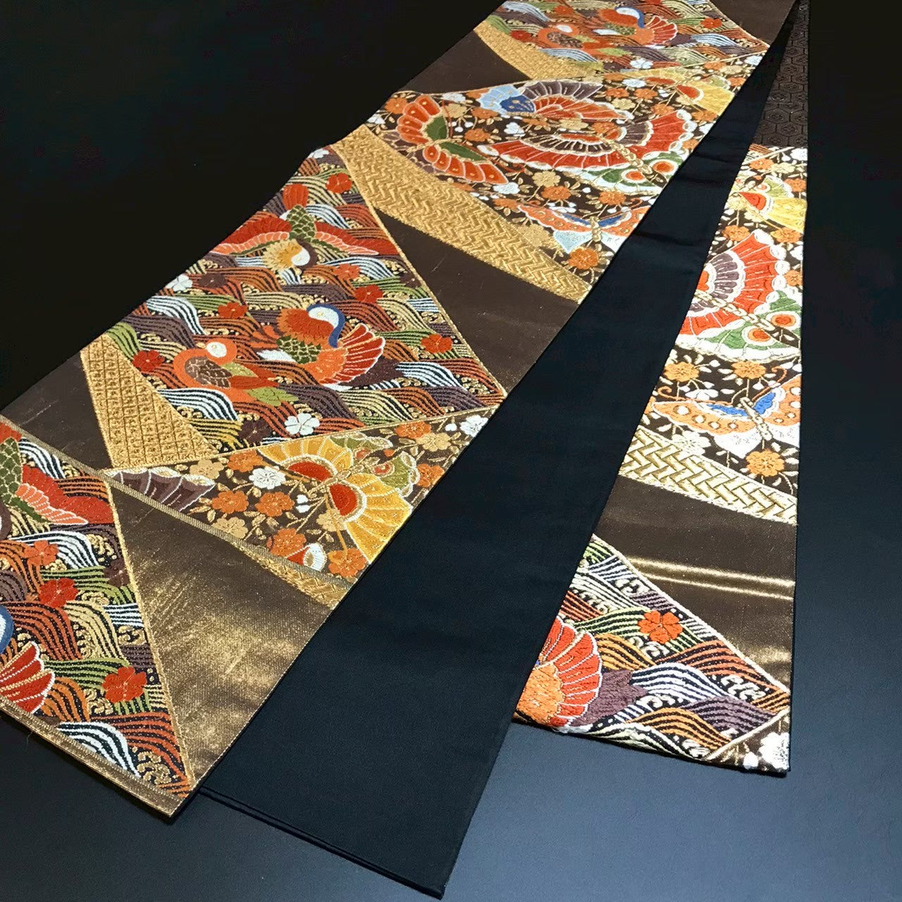8133# Japanese Vintage Fukuro Obi Belt Kimono Fabric Silk Traditional