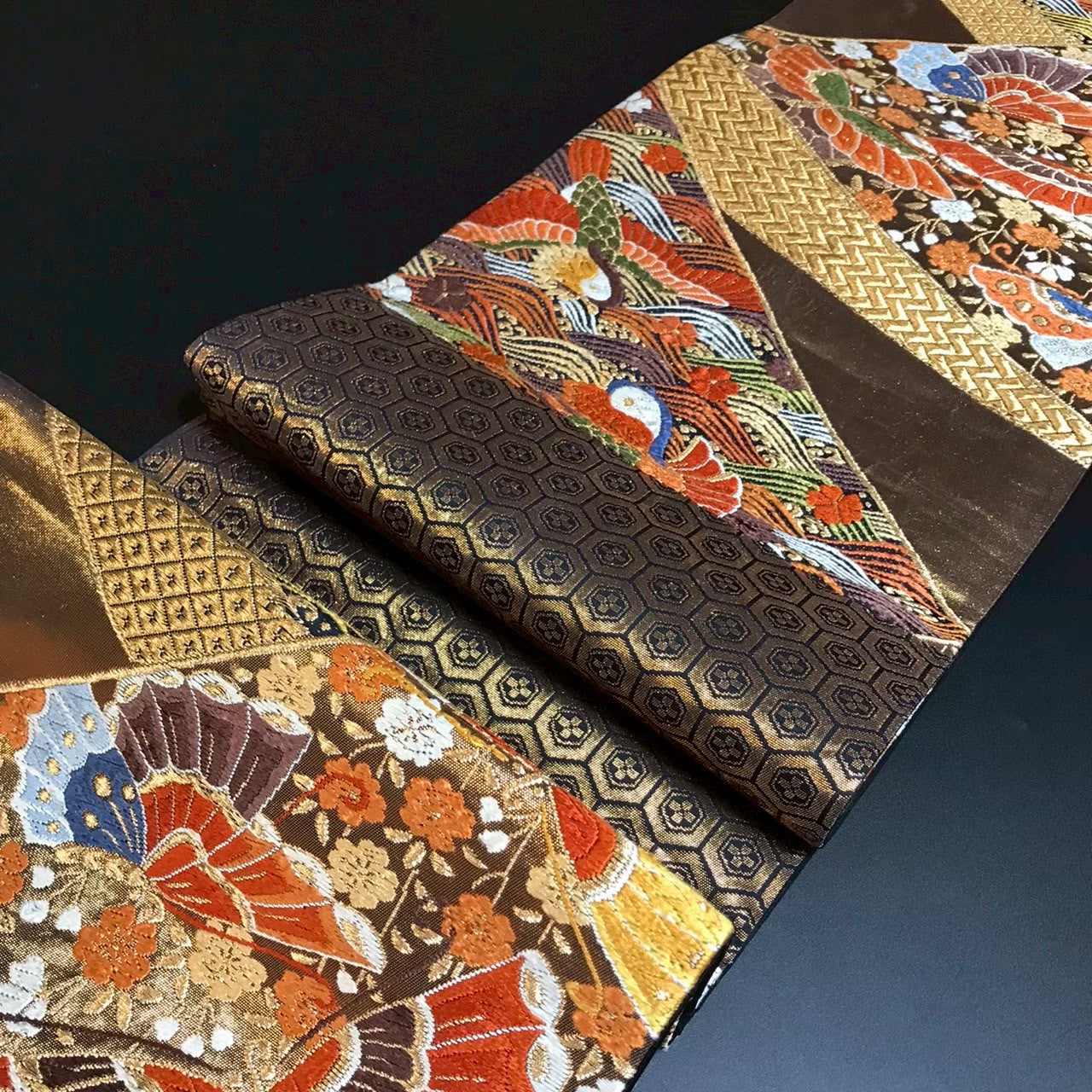8133# Japanese Vintage Fukuro Obi Belt Kimono Fabric Silk Traditional