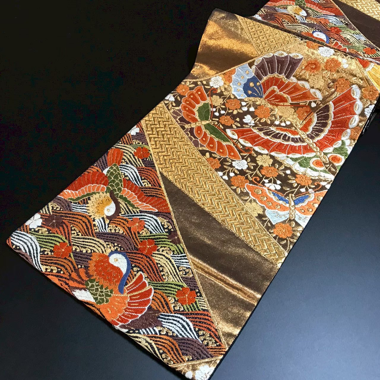 8133# Japanese Vintage Fukuro Obi Belt Kimono Fabric Silk Traditional