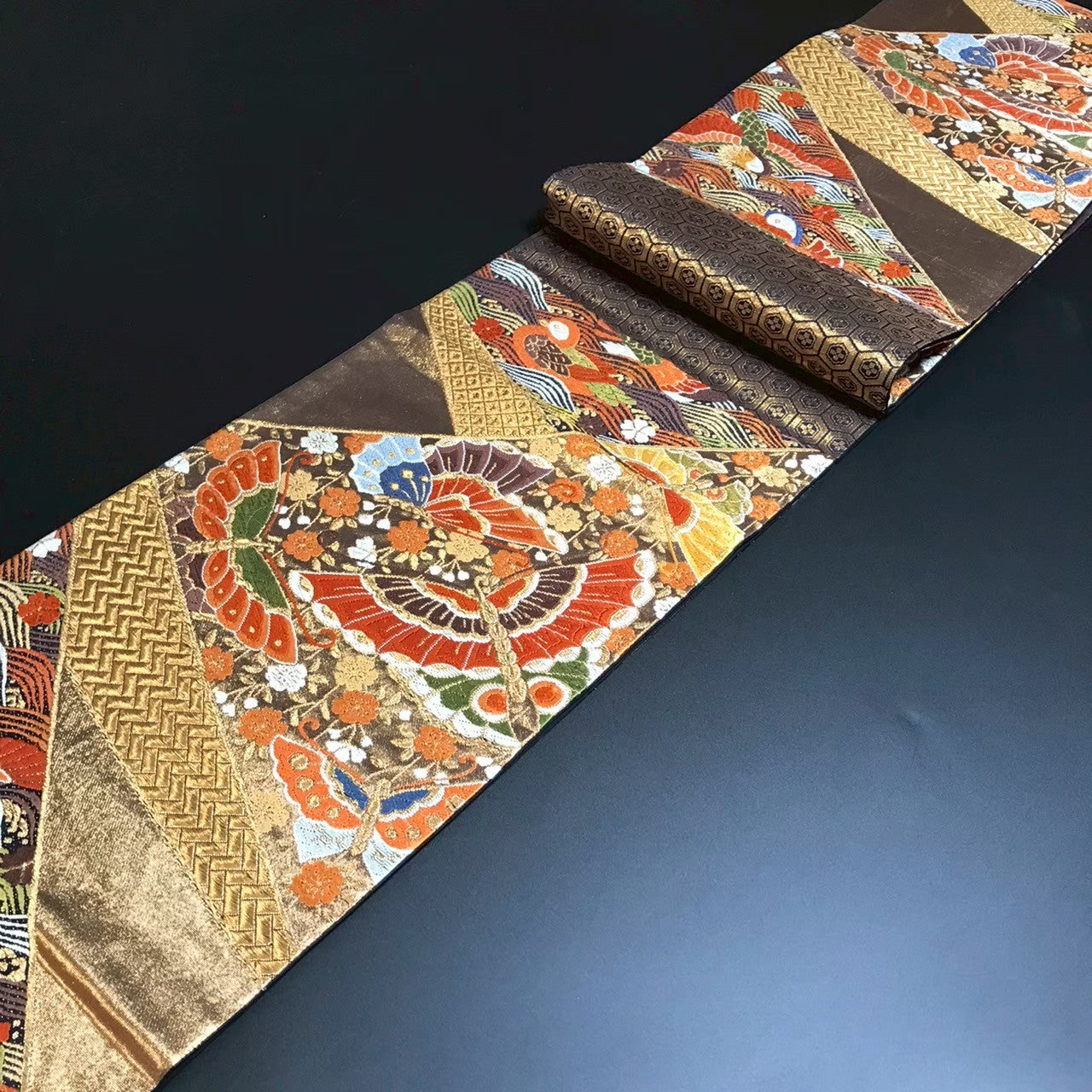 8133# Japanese Vintage Fukuro Obi Belt Kimono Fabric Silk Traditional