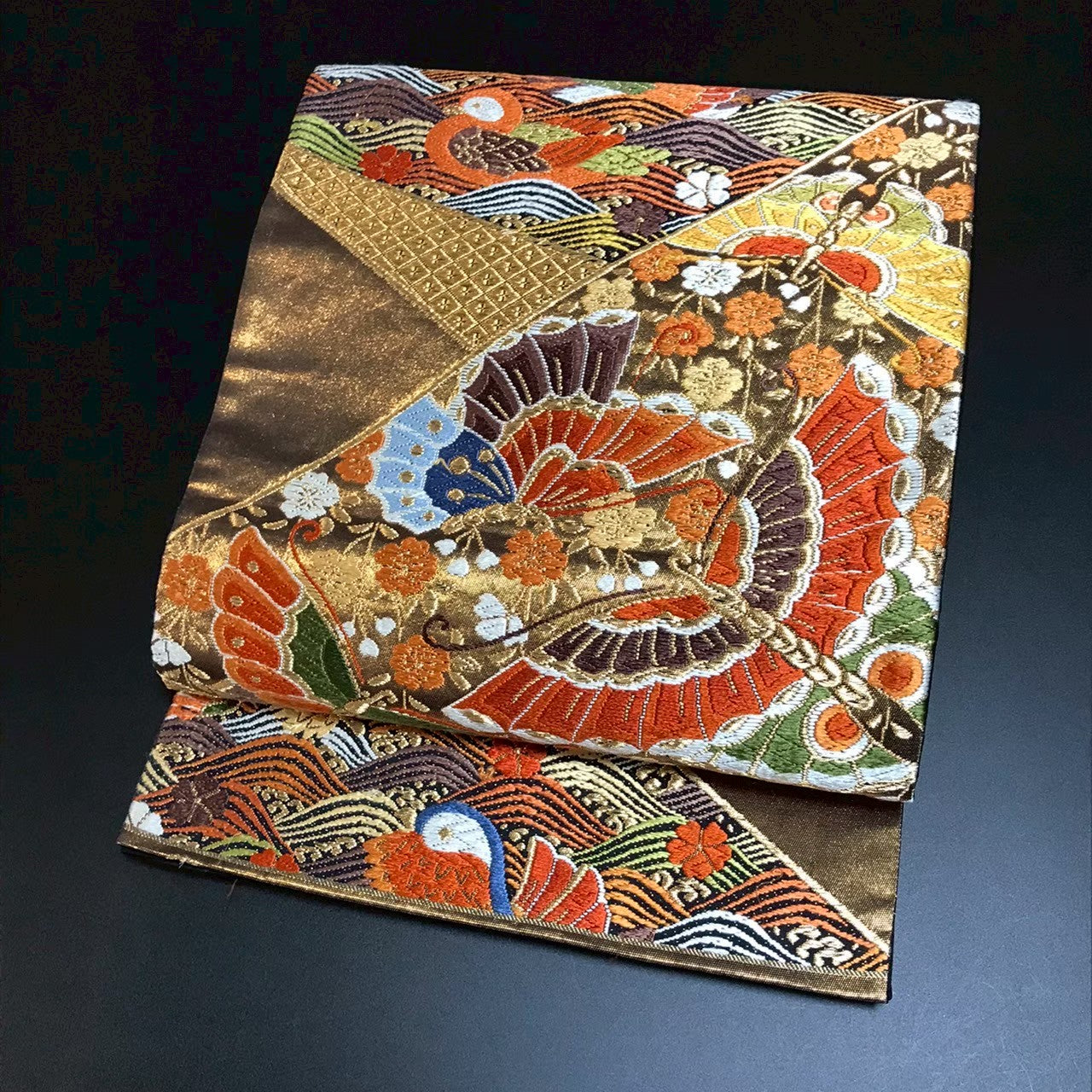 8133# Japanese Vintage Fukuro Obi Belt Kimono Fabric Silk Traditional