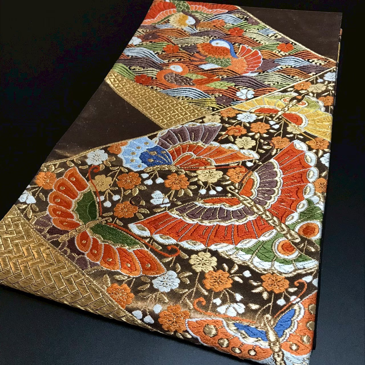 8133# Japanese Vintage Fukuro Obi Belt Kimono Fabric Silk Traditional