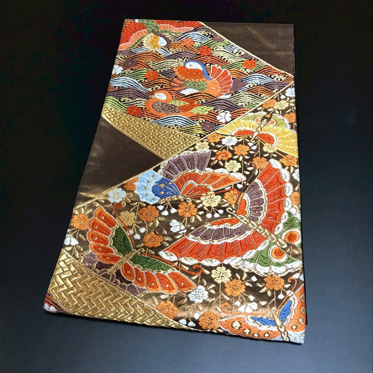 8133# Japanese Vintage Fukuro Obi Belt Kimono Fabric Silk Traditional