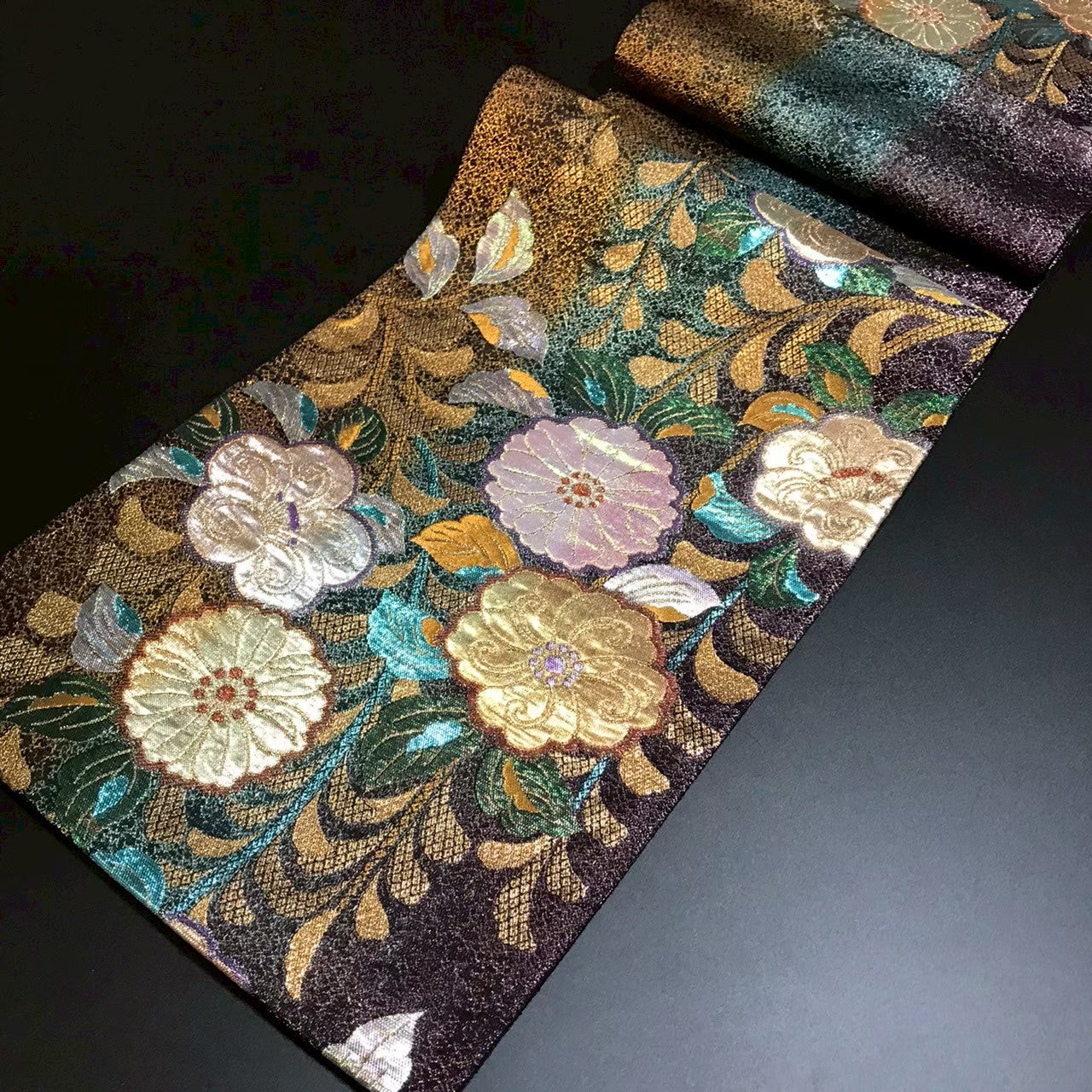 8135# Japanese Vintage Fukuro Obi Belt Kimono Fabric Silk Traditional Black