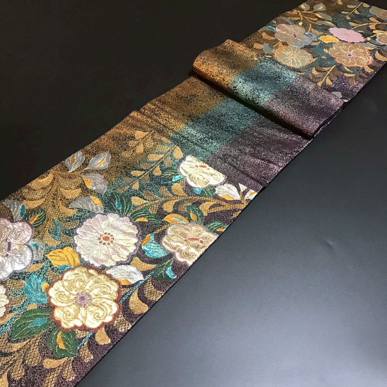 8135# Japanese Vintage Fukuro Obi Belt Kimono Fabric Silk Traditional Black