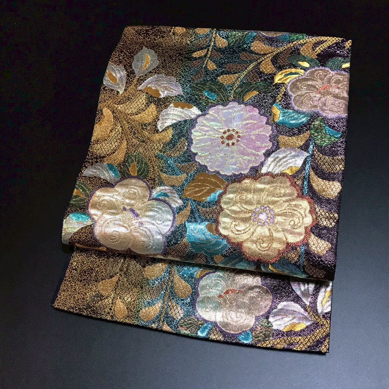 8135# Japanese Vintage Fukuro Obi Belt Kimono Fabric Silk Traditional Black