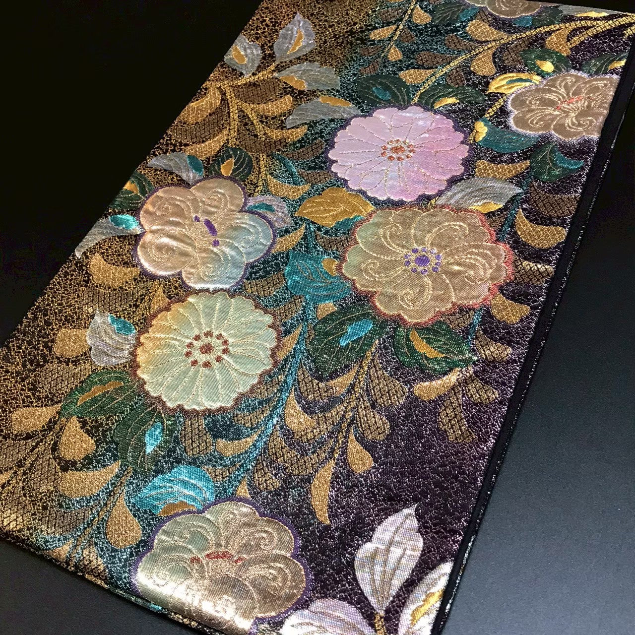 8135# Japanese Vintage Fukuro Obi Belt Kimono Fabric Silk Traditional Black