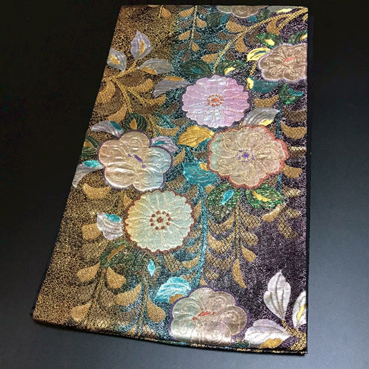 8135# Japanese Vintage Fukuro Obi Belt Kimono Fabric Silk Traditional Black