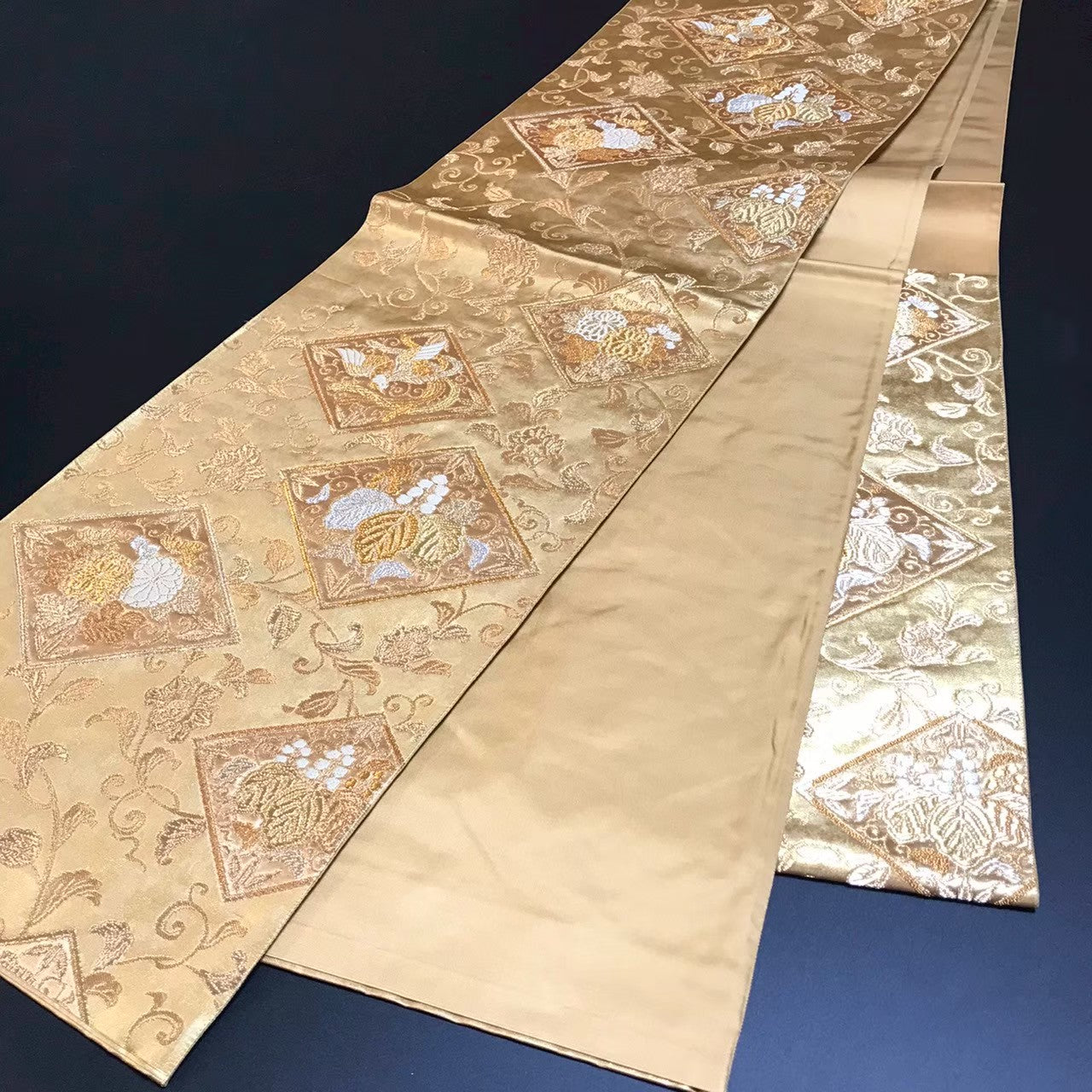 8136# Japanese Vintage Fukuro Obi Belt Kimono Fabric Silk Traditional