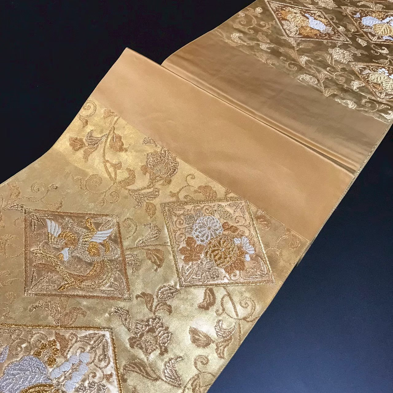 8136# Japanese Vintage Fukuro Obi Belt Kimono Fabric Silk Traditional
