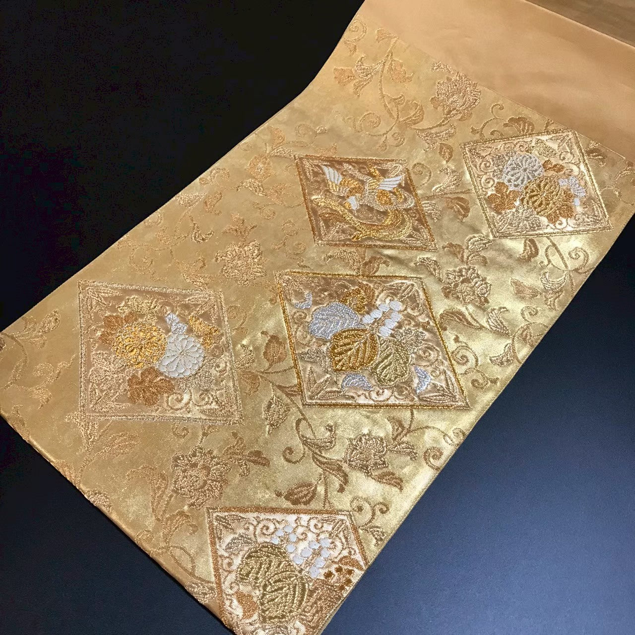 8136# Japanese Vintage Fukuro Obi Belt Kimono Fabric Silk Traditional