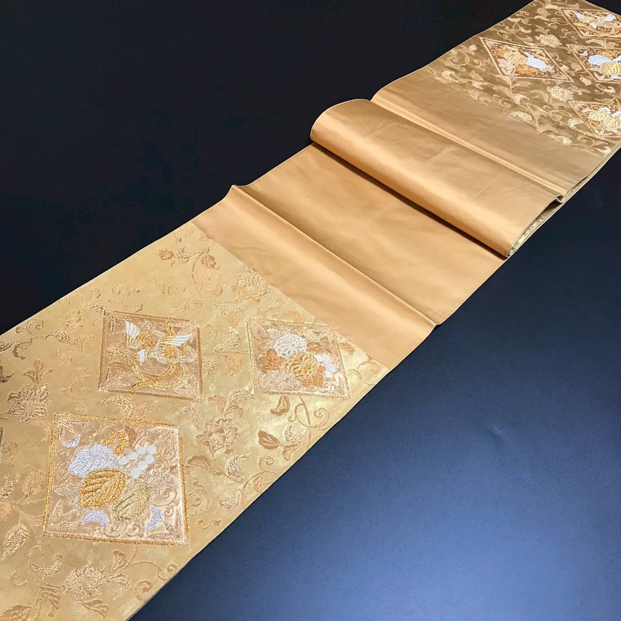 8136# Japanese Vintage Fukuro Obi Belt Kimono Fabric Silk Traditional