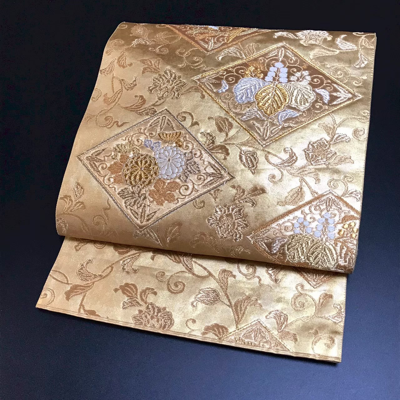 8136# Japanese Vintage Fukuro Obi Belt Kimono Fabric Silk Traditional