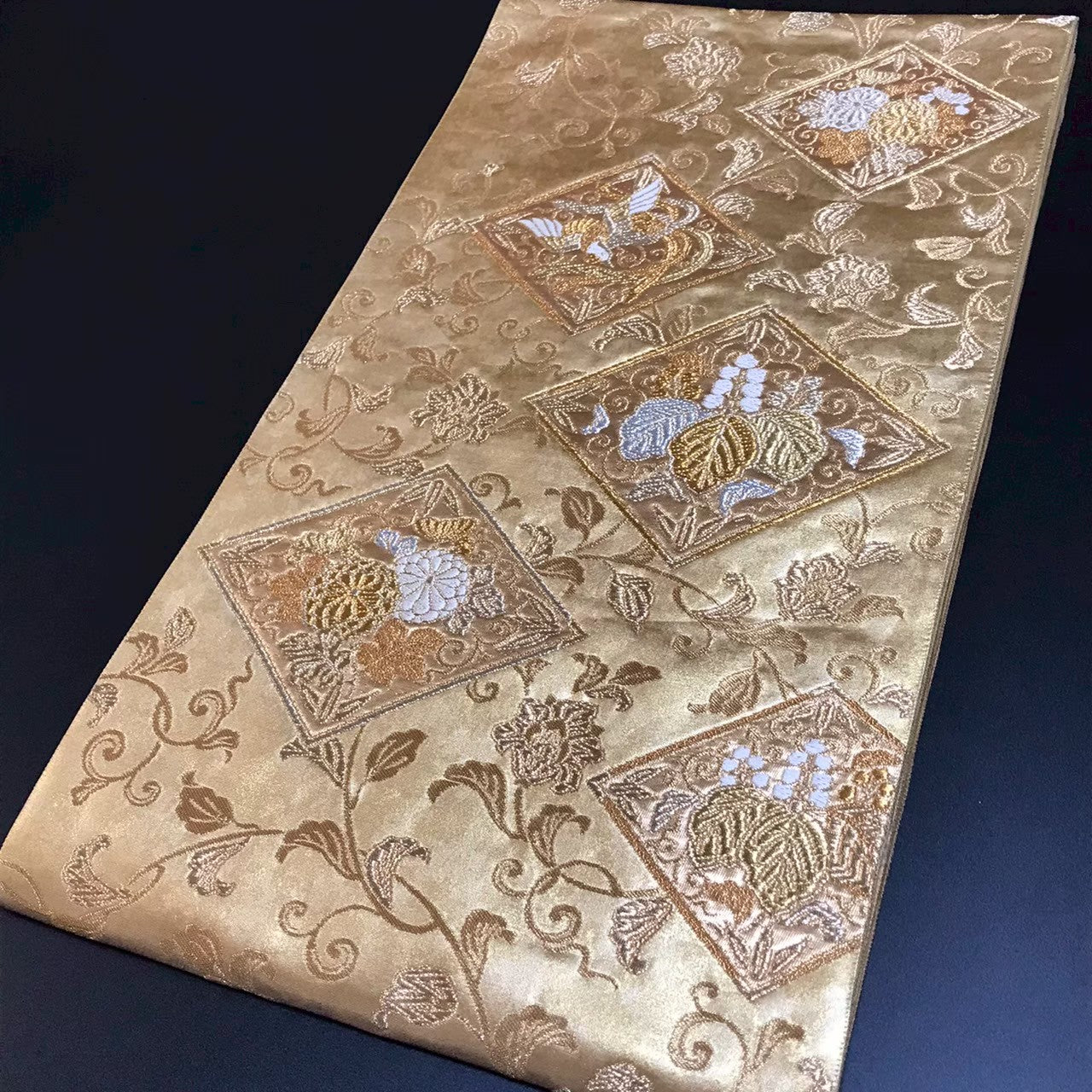 8136# Japanese Vintage Fukuro Obi Belt Kimono Fabric Silk Traditional
