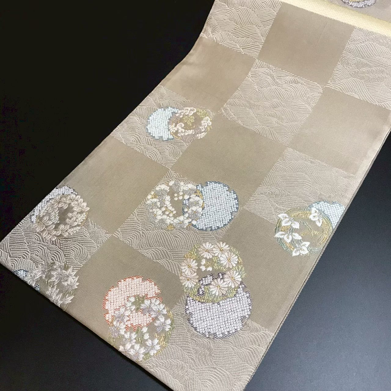 8137# Japanese Vintage Fukuro Obi Belt Kimono Fabric Silk Traditional