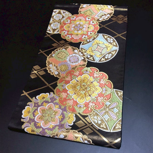 8161# Japanese Vintage Fukuro Obi Belt Kimono Fabric Silk Traditional