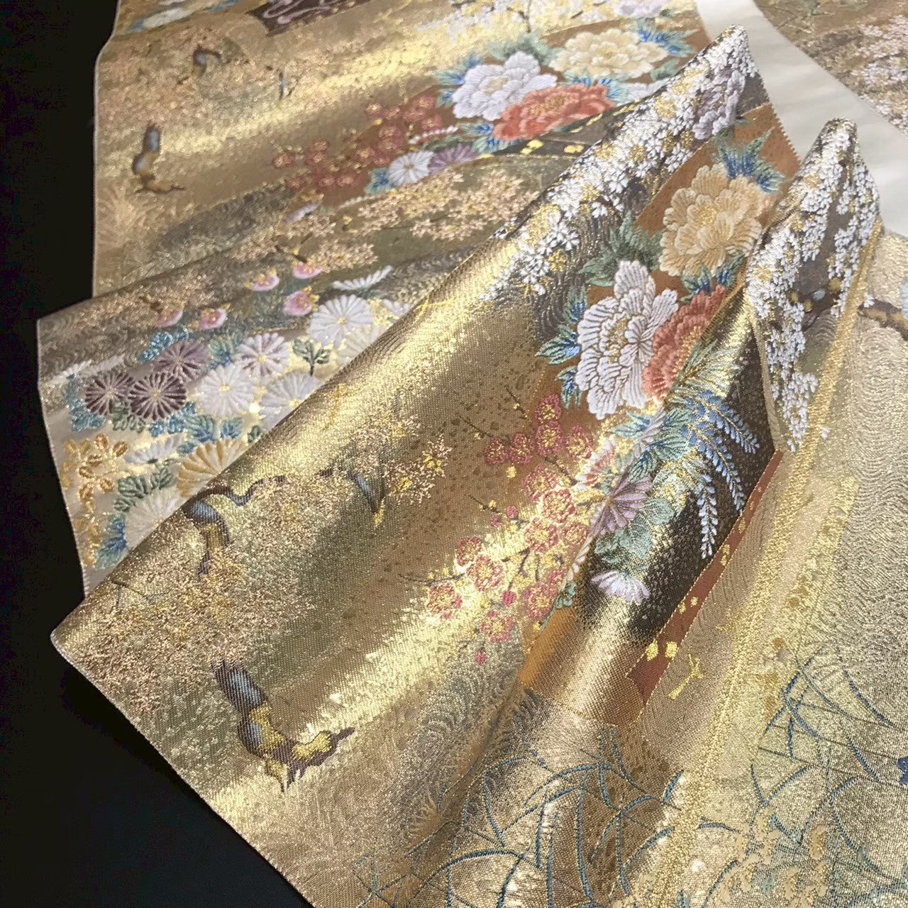 8162# Japanese Vintage Fukuro Obi Belt Kimono Fabric Silk Traditional