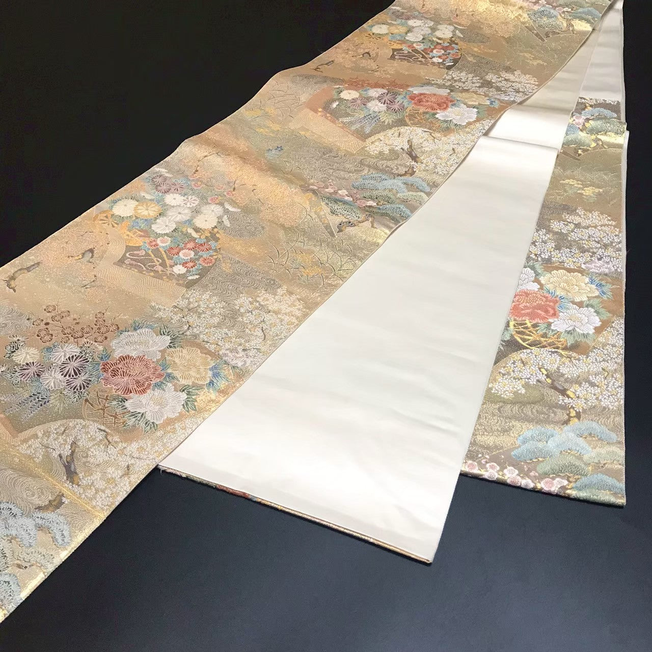 8162# Japanese Vintage Fukuro Obi Belt Kimono Fabric Silk Traditional