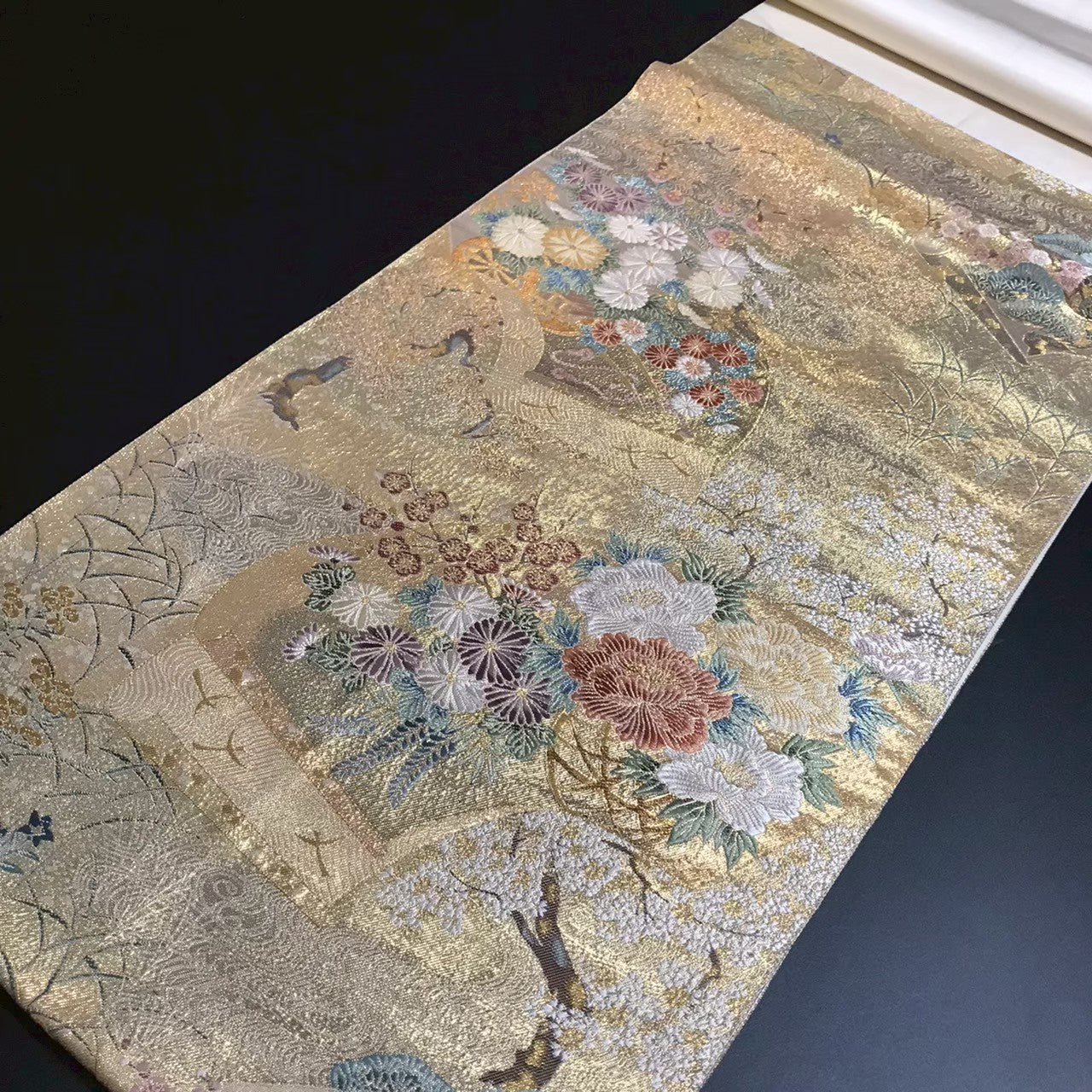 8162# Japanese Vintage Fukuro Obi Belt Kimono Fabric Silk Traditional