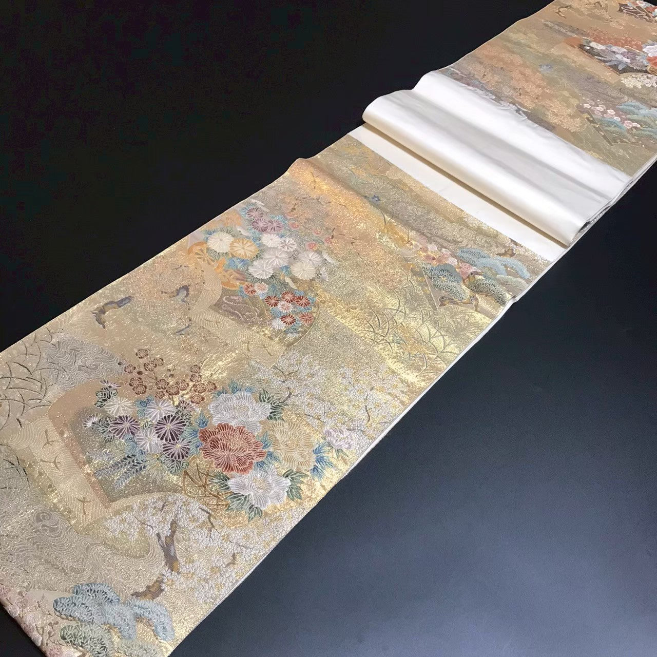 8162# Japanese Vintage Fukuro Obi Belt Kimono Fabric Silk Traditional