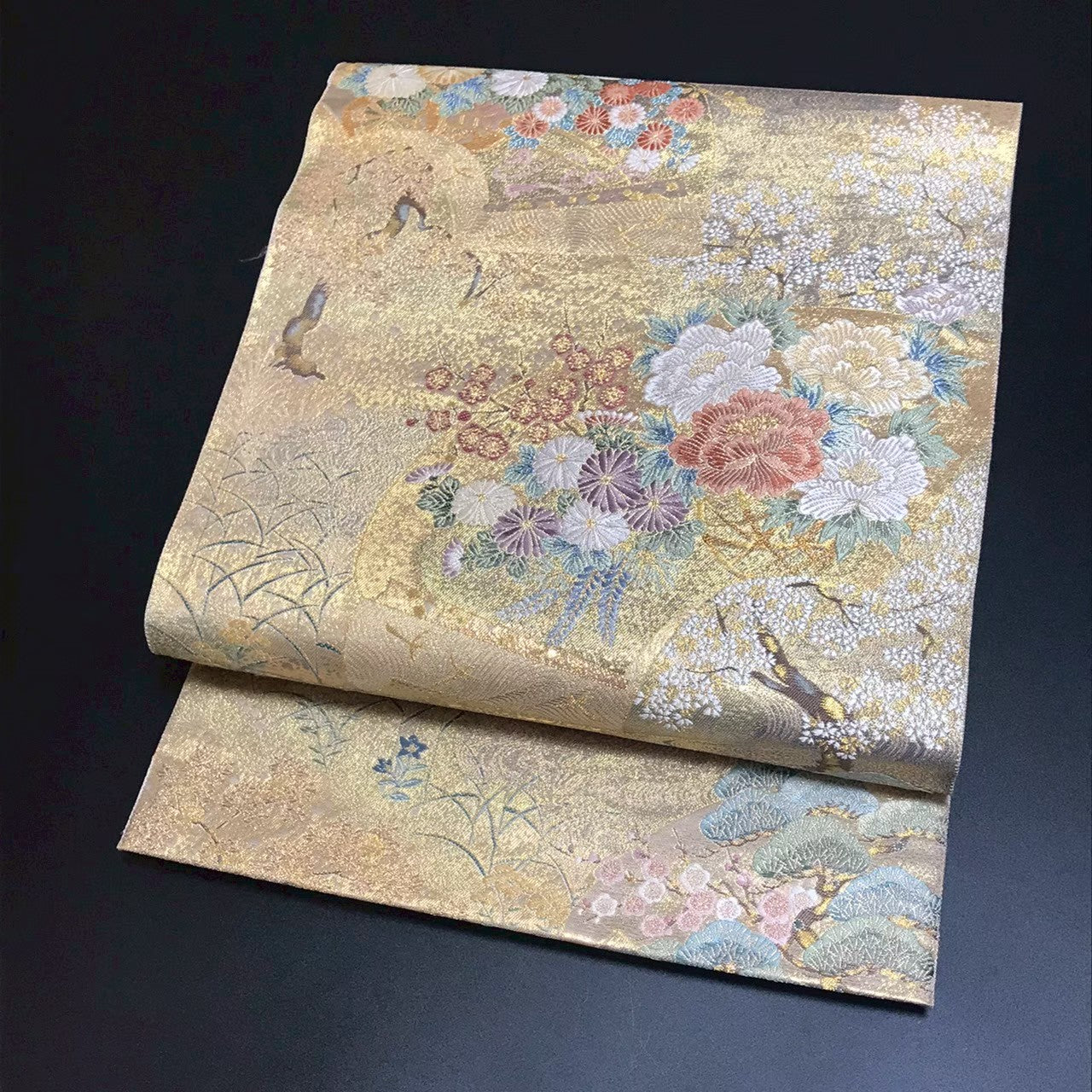 8162# Japanese Vintage Fukuro Obi Belt Kimono Fabric Silk Traditional